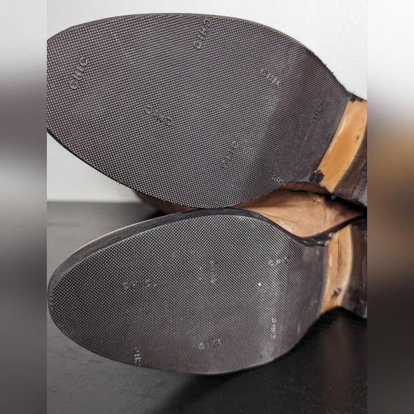 Arturo Chiang Women's 7 Tan Distressed Button Embellished Tall Riding Boots - Picture 13 of 16